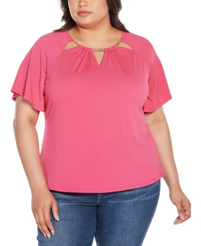 Belldini Black Label Plus Size Cutout Detail Knit Top In Petal Pink