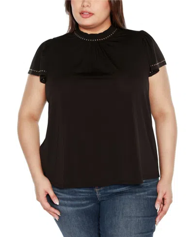 Belldini Black Label Plus Size Embellished Cap-sleeve Knit Top