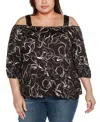 Belldini Black Label Plus Size Embellished Cold Shoulder Top In Black