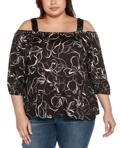 Belldini Black Label Plus Size Embellished Cold Shoulder Top