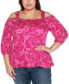 Belldini Black Label Plus Size Embellished Cold Shoulder Top In Petal Pink