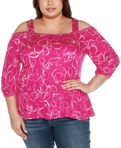 Belldini Black Label Plus Size Embellished Cold Shoulder Top In Petal Pink