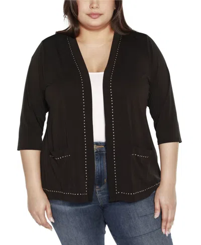 Belldini Black Label Plus Size Embellished Open-front Knit Cardigan Sweater