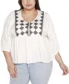 BELLDINI BLACK LABEL PLUS SIZE EMBROIDERED BOHO FIT AND FLARE TOP