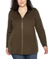 Belldini Plus Size Black Label Collared Sweater Jacket In Burnt Olive,black