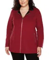 Belldini Black Label Plus Size Faux-leather Collared Sweater Jacket In Cranberry,black