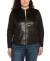 Belldini Black Label Plus Size Faux-leather Moto Jacket In Black