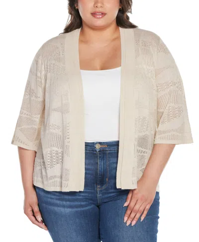 Belldini Black Label Plus Size Metallic Pointelle Stitch Cardigan Sweater In Champagne