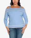 Belldini Black Label Plus Size Off-the-shoulder Sweater In Blue