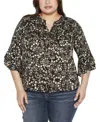 Belldini Black Label Plus Size Printed Ruffle Sleeve Top In Black