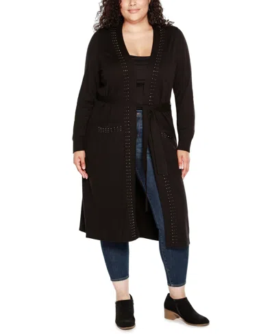 Belldini Black Label Plus Size Rhinestone-trim Belted Duster Cardigan Sweater