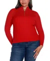 Belldini Black Label Plus Size Ribbed Mock Neck Half-zip Sweater In  Red