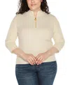 Belldini Black Label Plus Size Ribbed Quarter-zip Sweater In Ecru