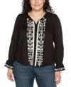 BELLDINI BLACK LABEL PLUS SIZE TIE-NECK EMBROIDERED-FRONT BLOUSE