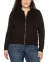 Belldini Black Label Plus Size Motorcycle Sweater Jacket In Black,gold