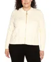 Belldini Black Label Plus Size Zip Cable Sweater In Ecru