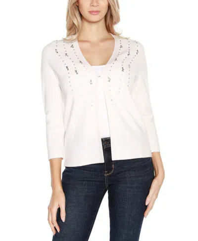 Belldini Black Label Rhinestone Embellished Open-front Cardigan In White