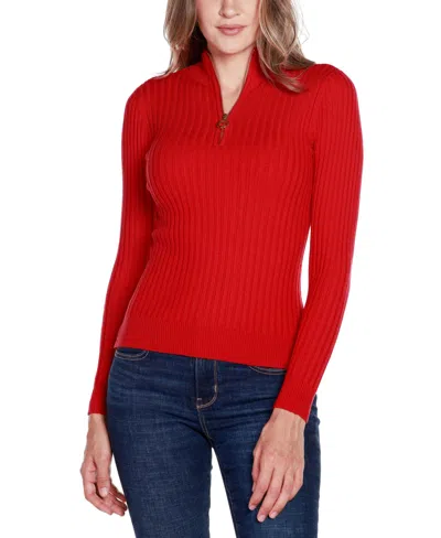 Belldini Black Label Ribbed Mock Neck Half-zip Sweater In  Red