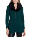 Belldini Women's Black Label Faux Fur Collar Cardigan Sweater In Deep Emerald,black