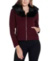 Belldini Black Label Plus Size Polyester Collar Short Zip Cardigan Sweater In Black Cherry
