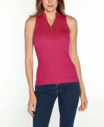 Belldini Black Label Womens Sleeveless Quarter Zip Sweater In Raspberry Beret