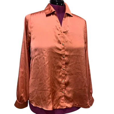 Belldini Ginger Spice Button Down Long Sleeve Back Pleated Blouse In Orange