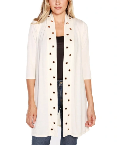 Belldini Grommet-trim Open-front Cardigan In Ivory,gold-tone
