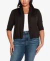 Belldini Plus Size 3/4 Sleeve Open Cardigan Sweater In Black