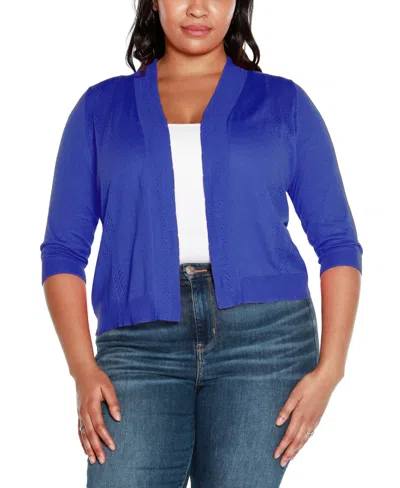 Belldini Plus Size 3/4 Sleeve Open Cardigan Sweater In Cobalt