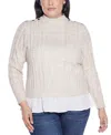 Belldini Plus Size Black Label Chiffon-hem Cable Sweater In Neutral