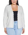 Belldini Plus Size Black Label Cultivated-pearl-trim Open Cardigan Sweater In Ivory