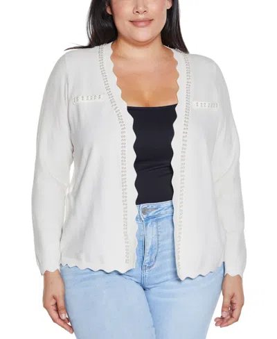 Belldini Plus Size Black Label Cultivated-pearl-trim Open Cardigan Sweater In Ivory
