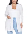 Belldini Plus Size Black Label Embellished Sleeve Knit Open Cardigan Sweater In White