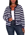 Belldini Plus Size Black Label Nautical Stripe Open-front Cardigan Sweater In Twilight Blue,gold