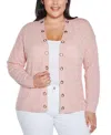 Belldini Plus Size Black Label Pointelle And Grommet Open Cardigan Sweater In Smokey Rose