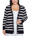Belldini Plus Size Black Label Rhinestone Grommet Striped Open-front Cardigan Sweater In Black Combo