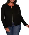 Belldini Plus Size Black Label Ribbed Double-zip Cardigan Sweater In Black,gold