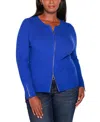 Belldini Plus Size Black Label Ribbed Double-zip Cardigan Sweater In Cobalt,silver