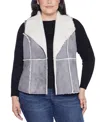 Belldini Plus Size Black Label Sherpa-trim Vest Sweater In Gray