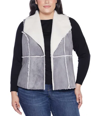 BELLDINI PLUS SIZE BLACK LABEL SHERPA-TRIM VEST SWEATER