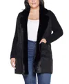 Belldini Plus Size Black Label-trim Cardigan Sweater In Black