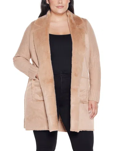 Belldini Plus Size Black Label-trim Cardigan Sweater In Brown