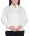 Belldini Plus Size Black Label Trim Rhinestone-zip Cardigan Sweater In White