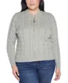 Belldini Plus Size Black Label Zip Cable Sweater In Gray