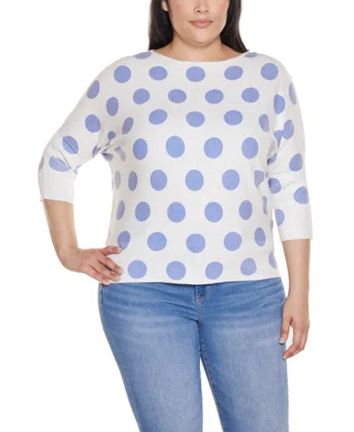 Belldini Plus Size Boatneck Dot-pattern Sweater In Blue