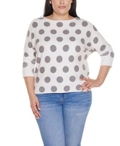 Belldini Plus Size Boatneck Dot-pattern Sweater In White