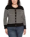 Belldini Plus Size Breton Stripe Cardigan Sweater In Black,winter White