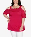 Belldini Plus Size Cold Shoulder Top In Raspberry Beret