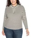 Belldini Plus Size Cowl-neck Dolman-sleeve Top In White Combo