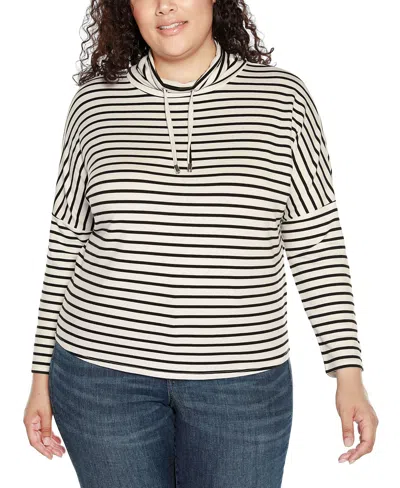 Belldini Plus Size Cowl-neck Dolman-sleeve Top In White Combo